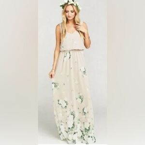 NWT SHOW ME YOUR MUMU KENDALL MAXI DRESS FLORAL BOUQUET BEIGE SIZE XXS